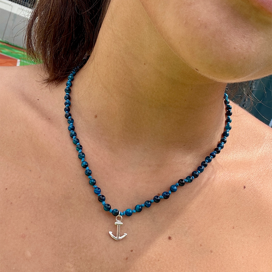 Collar ancla con ojo de tigre azul