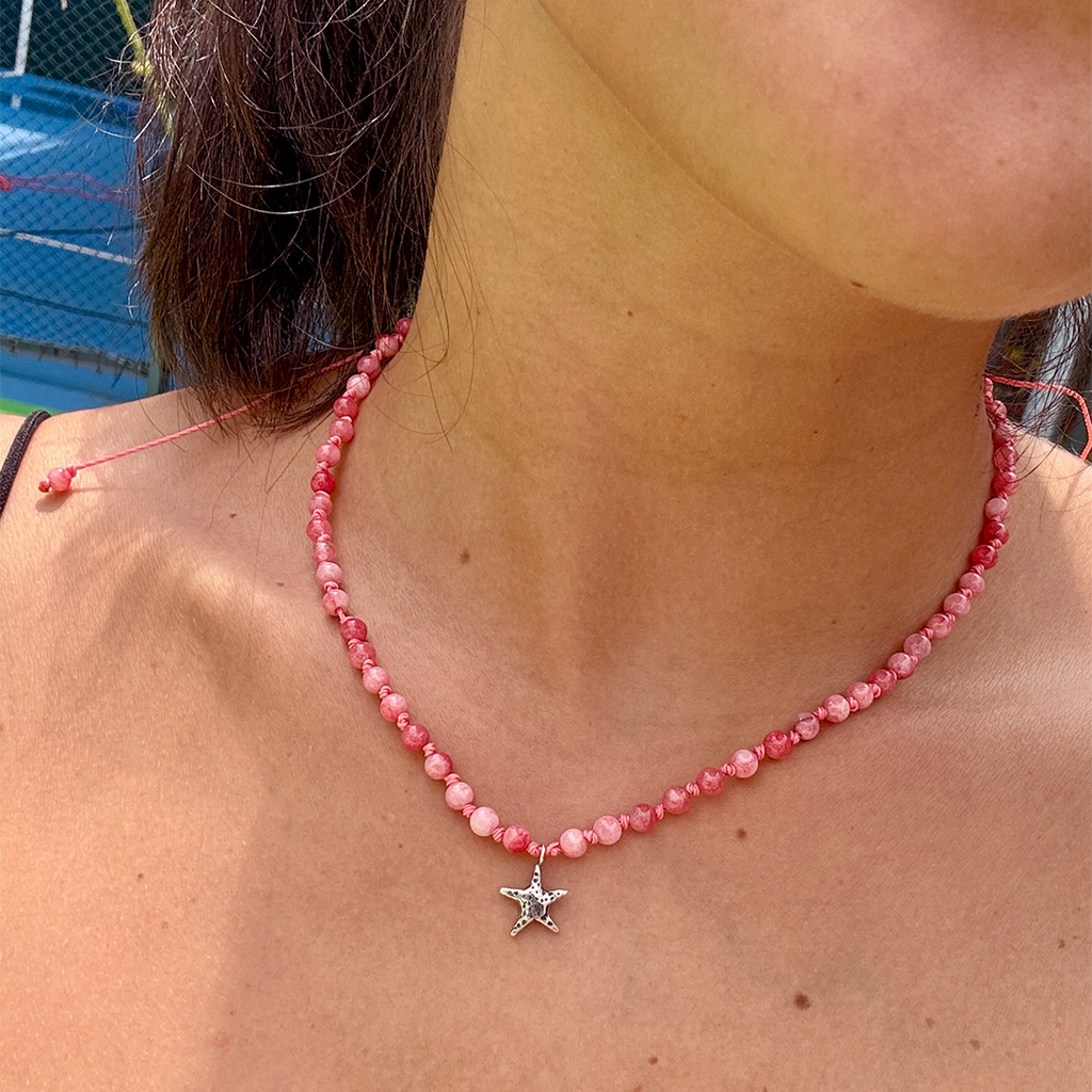 Collar estrella de mar con jade rosa