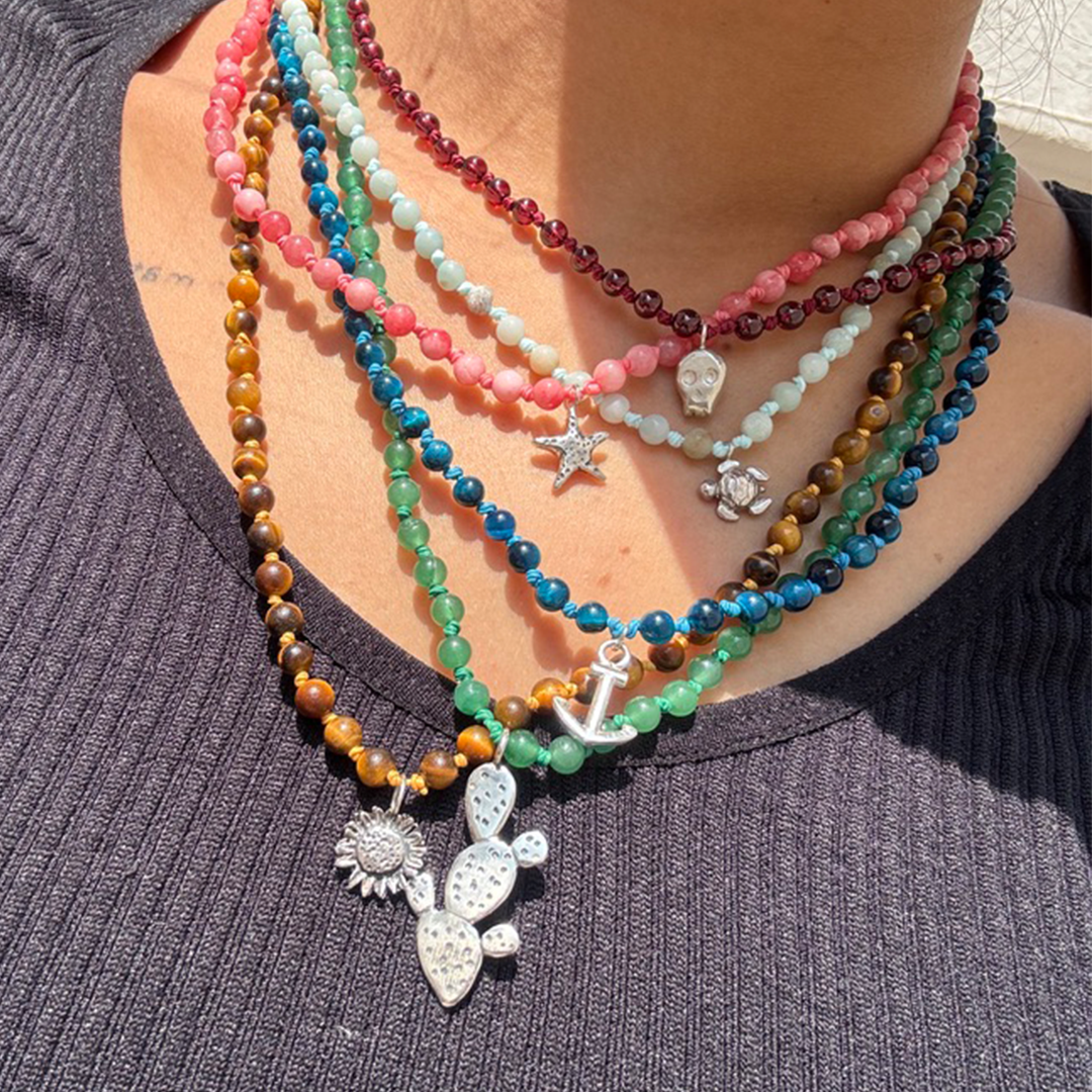 Collar ancla con ojo de tigre azul